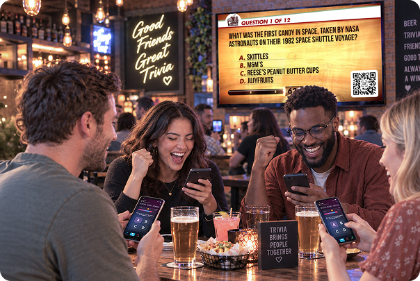 Image (Group Of Friends Watching Trivia On The Bar TV)